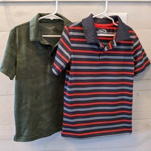 TWO Boys Polo Active Shirts (Camo Green & Gray/Orange Stripe); Size: 4 / 5 (XS)